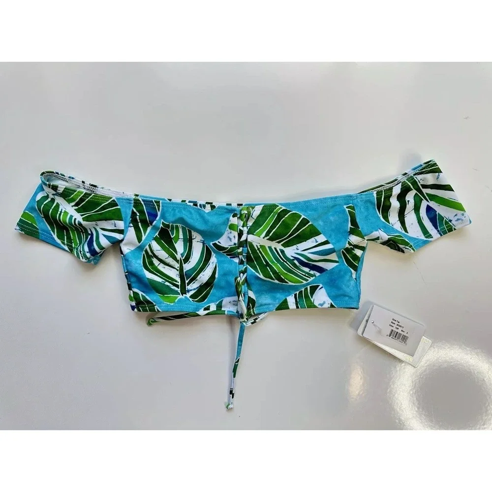 L*Space Dixie Bikini Top Blue Palm Lace Up‎ / Women's XS